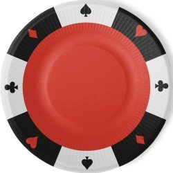 8 ASSIETTES CASINO COEUR TREFLE CARREAU PIQUE ROUGE NOIR ET BLANC 23 CM
