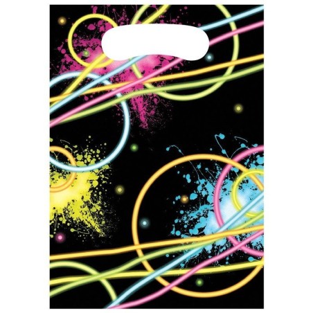 8 SACHETS CADEAUX PLASTIFIES GLOW PARTY MULTICOLORES