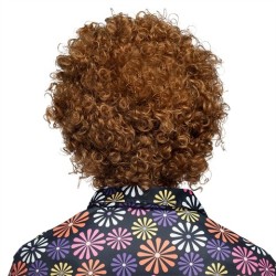 PERRUQUE HIPPIE GROOVE CHEVEUX BOUCLES CHATAIN + BANDEAU