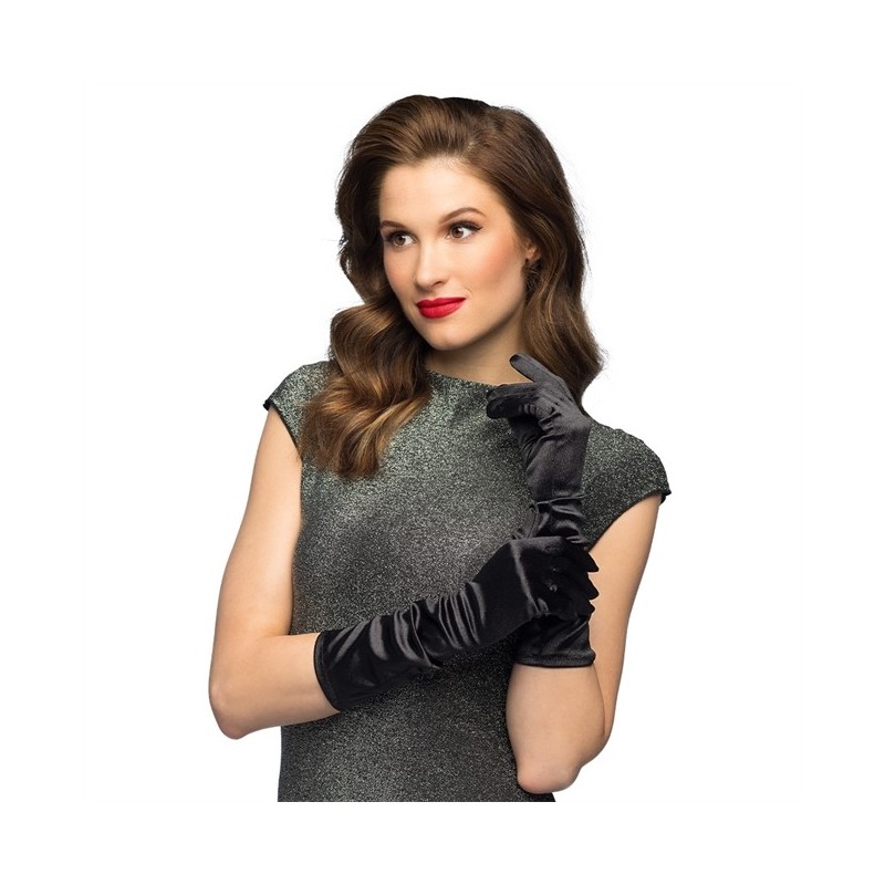 GANTS SATIN NOIRS MONTE CARLO 45 CM  GANTS SATIN NOIRS MONTE CARLO 45 CM