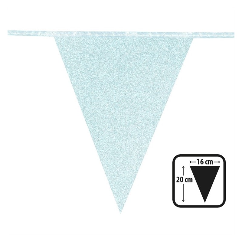 GUIRLANDE PAVILLONS  OU FANIONS BLEU CIEL GLITTER PAILLETTES 6 METRES