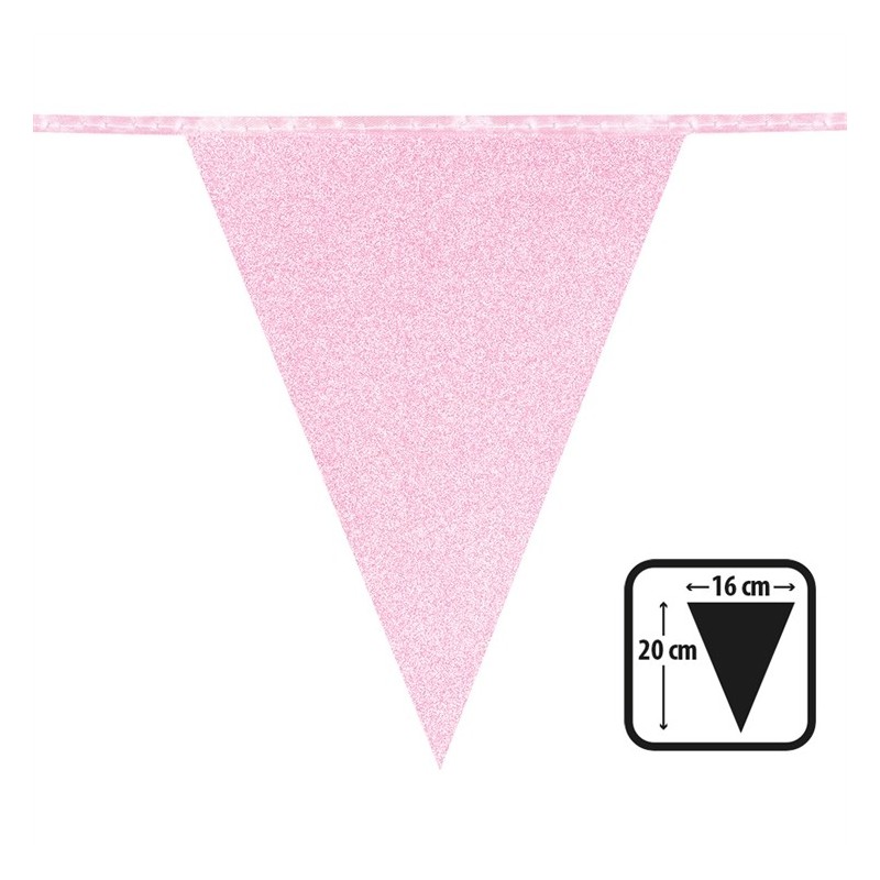 GUIRLANDE PAVILLONS  OU FANIONS ROSE CLAIR GLITTER PAILLETTES 6 METRES