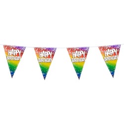 GUIRLANDE PAVILLONS OU FANIONS HAPPY BIRTHDAY RAINBOW MULTICOLORES 6 METRES