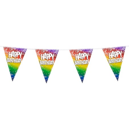 GUIRLANDE PAVILLONS OU FANIONS HAPPY BIRTHDAY RAINBOW MULTICOLORES 6 METRES