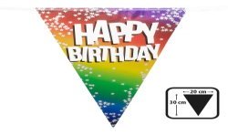 GUIRLANDE PAVILLONS OU FANIONS HAPPY BIRTHDAY RAINBOW MULTICOLORES 6 METRES