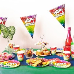 GUIRLANDE PAVILLONS OU FANIONS HAPPY BIRTHDAY RAINBOW MULTICOLORES 6 METRES