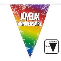 GUIRLANDE FANION JOYEUX ANNIVERSAIRE MULTICOLORE METALLIQUE  6 M 