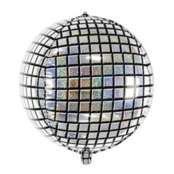 BALLON METALLIQUE ORBZ BOULE A FACETTE ARGENT 35 CM