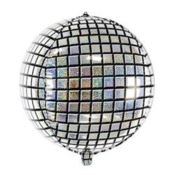 BALLON METALLIQUE ORBZ BOULE A FACETTE ARGENT 35 CM 