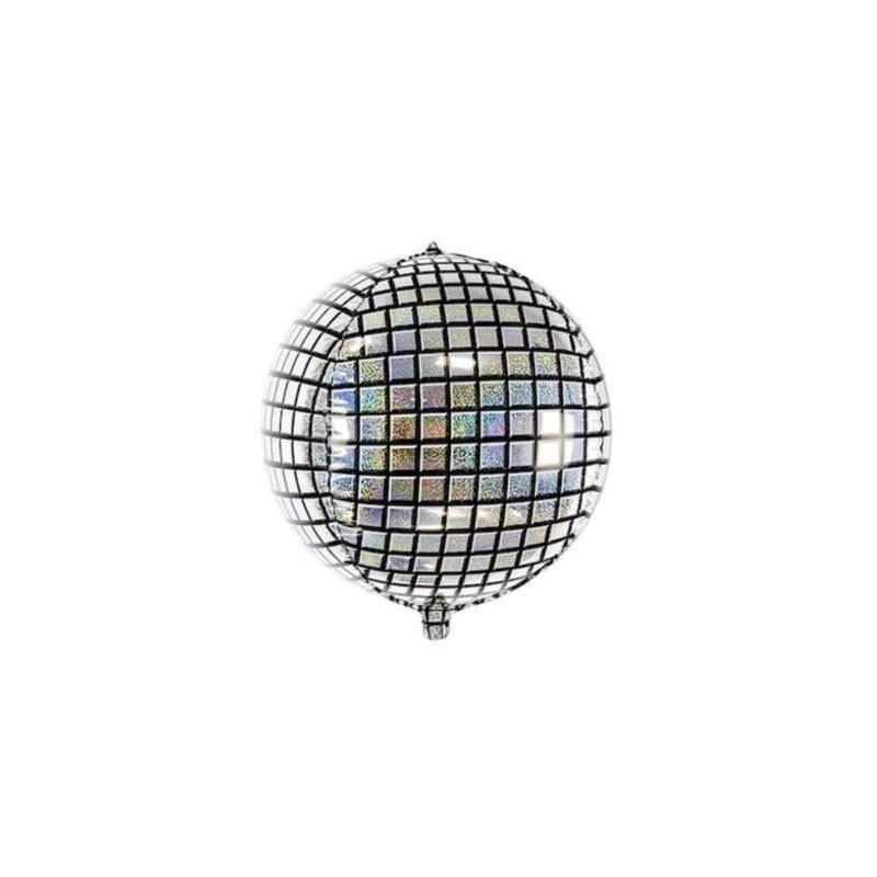 BALLON METALLIQUE ORBZ BOULE A FACETTE ARGENT 35 CM 