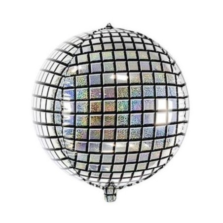 BALLON METALLIQUE ORBZ BOULE A FACETTE ARGENT 35 CM 