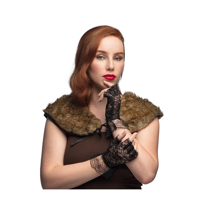 PAIRE DE GANTS OU MITAINES EN DENTELLE NOIRE COURT PAIRE DE GANTS OU MITAINES EN DENTELLE NOIRE COURT