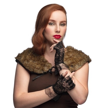 PAIRE DE GANTS OU MITAINES EN DENTELLE NOIRE COURT