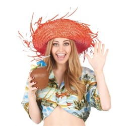 CHAPEAU DE PAILLE HAWAI COULEUR ORANGE