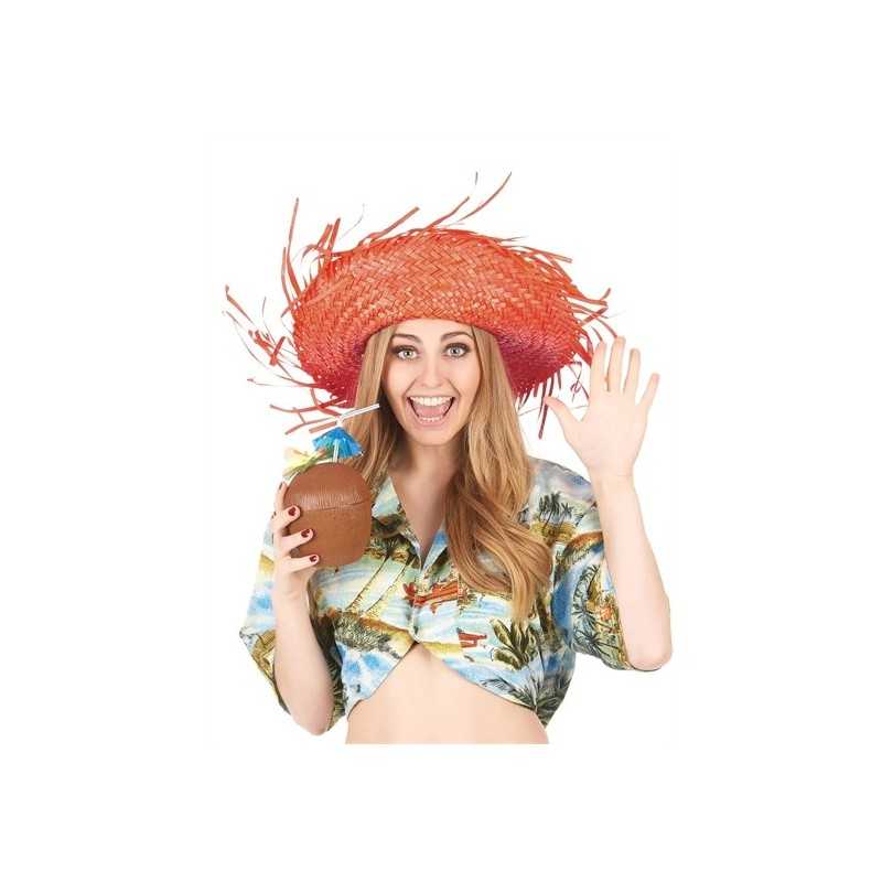 CHAPEAU DE PAILLE HAWAI COULEUR ORANGE