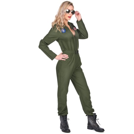 DEGUISEMENT FEMME PILOTE DE CHASSE COMBINAISON VERTE TAILLE XS 