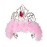 TIARE COURONNE DIADEME PRINCESSE LEONOR ARGENT PIERRES ET MARABOUT PLUMES ROSE
