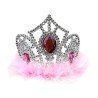 TIARE COURONNE DIADEME PRINCESSE LEONOR ARGENT PIERRES ET MARABOUT PLUMES ROSE