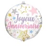 BALLON METALLIQUE ROND 48 CM JOYEUX ANNIVERSAIRE ETOILES  BALLON METALLIQUE ROND 48 CM JOYEUX ANNIVERSAIRE ETOILES