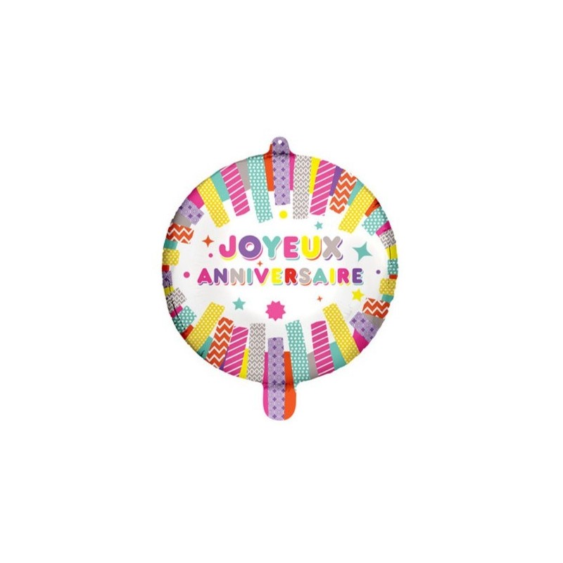 BALLON METALLIQUE ROND 48 CM JOYEUX ANNIVERSAIRE COLORE BALLON METALLIQUE ROND 48 CM JOYEUX ANNIVERSAIRE COLORE