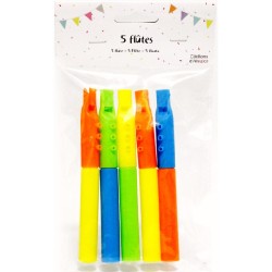 5 FLUTES COULEURS ASSORTIES - GADGETS POUR PINATA OU SAC CADEAU