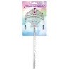 BAGUETTE DE FEE MAGIQUE + DIADEME PRINCESSE ISABELLE ARGENT PIERRES STRASS ROSE