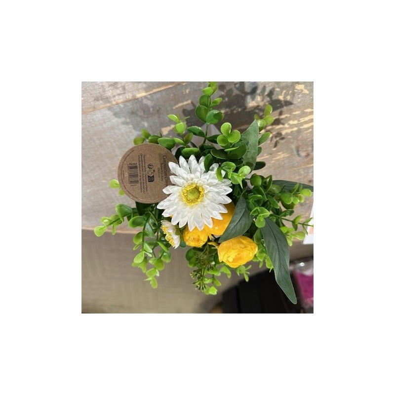 DECORATION COMPOSITION CITRONS, FLEURS ET FEUILLAGE JAUNE ET BLANC AVEC POT EN B DECORATION COMPOSITION CITRONS, FLEURS ET FEUILLAGE JAUNE ET BLANC AVEC POT EN B