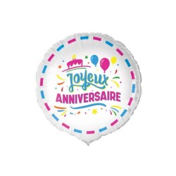 BALLON METALLIQUE ROND 48 CM JOYEUX ANNIVERSAIRE MULTICOLORE