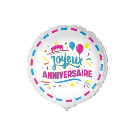 BALLON METALLIQUE ROND 48 CM JOYEUX ANNIVERSAIRE MULTICOLORE