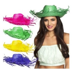 CHAPEAU DE PAILLE HAWAI EXISTE EN JAUNE ROSE BLEU OU VERT