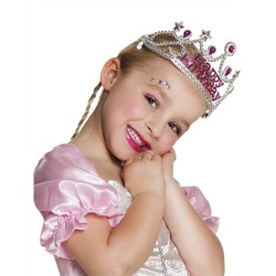 COURONNE OU DIADEME FILLE HAPPY BIRTHDAY ROSE ET ARGENT