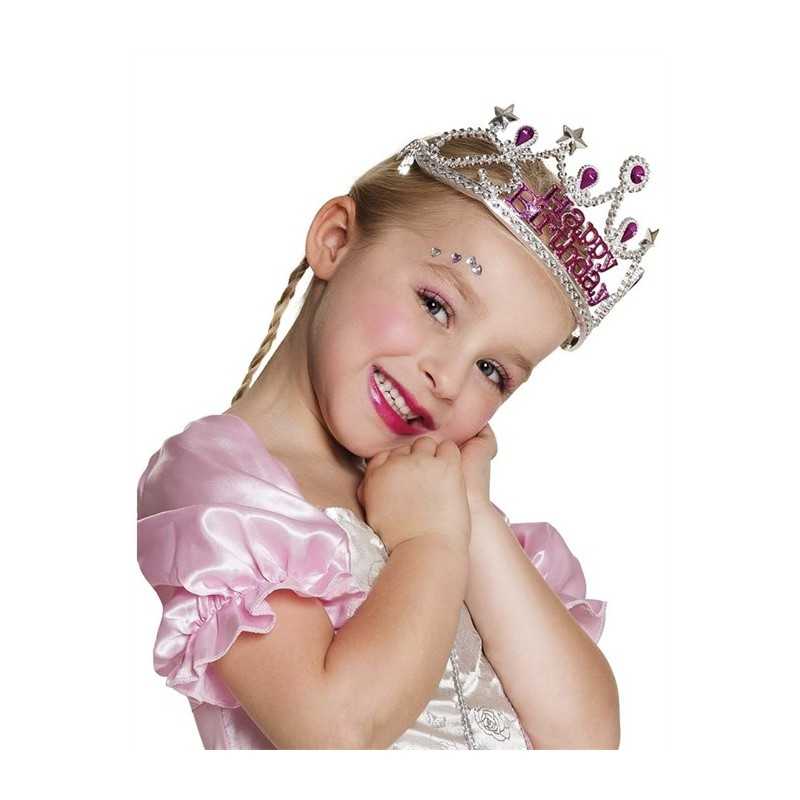 COURONNE OU DIADEME FILLE HAPPY BIRTHDAY ROSE ET ARGENT