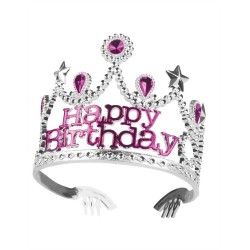 COURONNE OU DIADEME FILLE HAPPY BIRTHDAY ROSE ET ARGENT