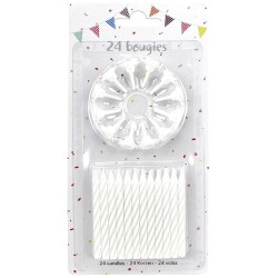 24 BOUGIES BLANCHES 6 CM AVEC 12 SUPPORTS OU BOBECHES