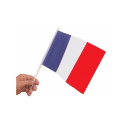 10 DRAPEAUX FRANCE EN TISSU POLYESTER 15 X 21 CM HAMPE 29 CM