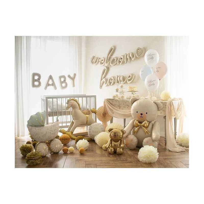 BALLON METALLIQUE OURS ASSIS OR GONFLAGE AIR 38 X 42 CM