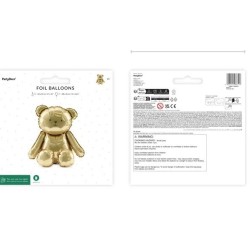 BALLON METALLIQUE OURS ASSIS OR  GONFLAGE AIR 38 X 42 CM