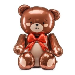 BALLON METALLIQUE OURS MARRON NOEUD ROUGE GONFLAGE AIR 84 X 75 CM