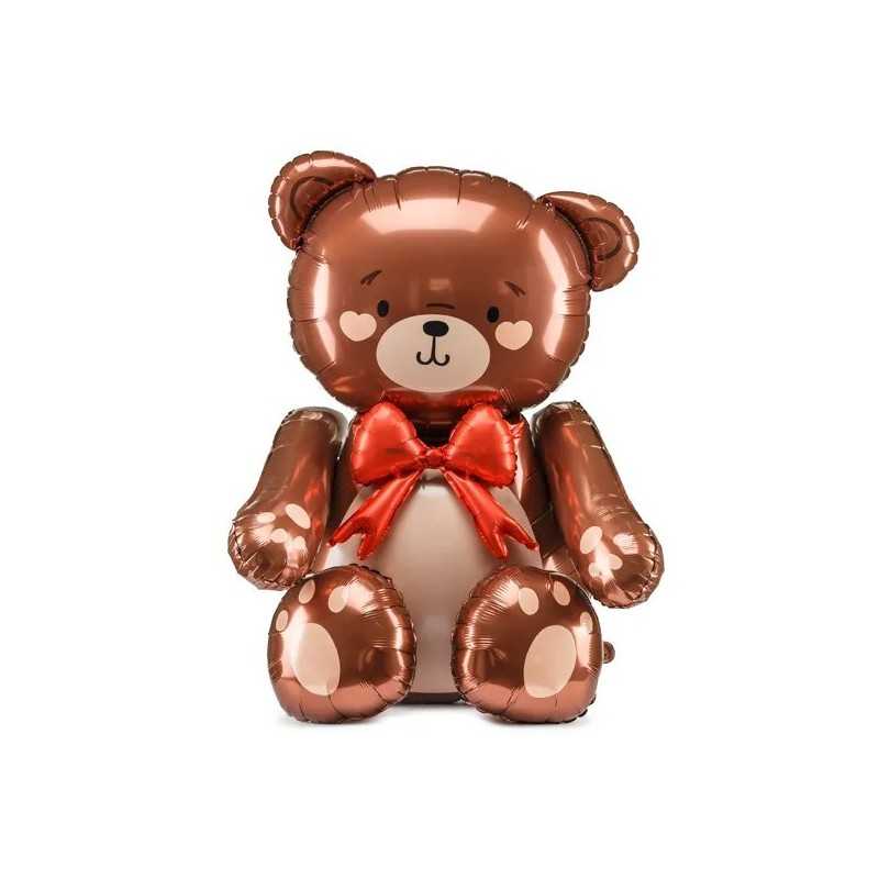 BALLON METALLIQUE OURS MARRON NOEUD ROUGE GONFLAGE AIR 84 X 75 CM