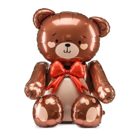 BALLON METALLIQUE OURS MARRON NOEUD ROUGE GONFLAGE AIR 84 X 75 CM