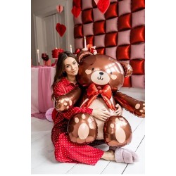 BALLON METALLIQUE OURS MARRON NOEUD ROUGE GONFLAGE AIR 84 X 75 CM