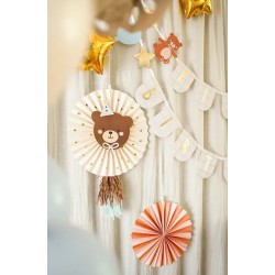 2 ROSETTES DECORATIVES OURS COULEURS CREME ROSE ET BLEU