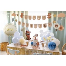 2 ROSETTES DECORATIVES OURS COULEURS CREME ROSE ET BLEU