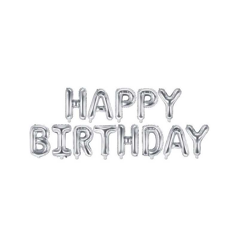 GUIRLANDE BALLONS METALLIQUES GONFLABLE AIR HAPPY BIRTHDAY ARGENT 340 X 35 CM