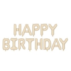 GUIRLANDE BALLONS METALLIQUES GONFLAGE AIR HAPPY BIRTHDAY BLANC CREME 340X35 CM