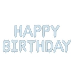 GUIRLANDE BALLONS METALLIQUES GONFLAGE AIR HAPPY BIRTHDAY BLEU CIEL 340X35 CM