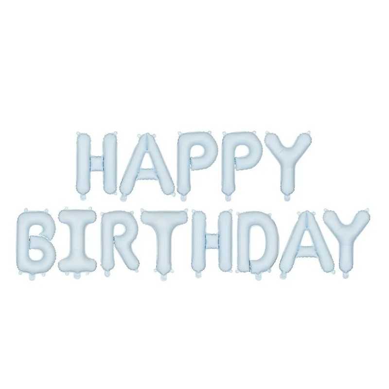 GUIRLANDE BALLONS METALLIQUES GONFLAGE AIR HAPPY BIRTHDAY BLEU CIEL 340X35 CM