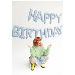GUIRLANDE BALLONS METALLIQUES GONFLAGE AIR HAPPY BIRTHDAY BLEU CIEL 340X35 CM