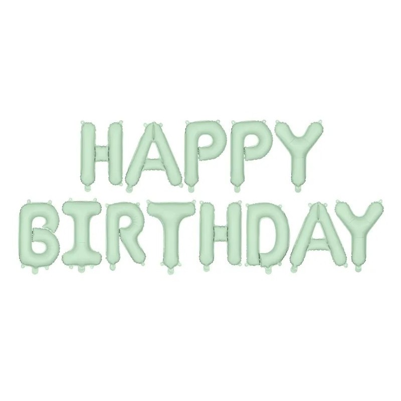 GUIRLANDE BALLONS METALLIQUES GONFLAGE AIR HAPPY BIRTHDAY VERT PASTEL 340X35 CM