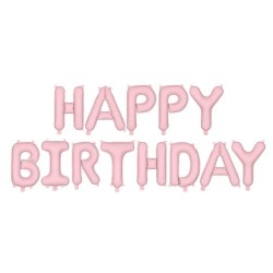 GUIRLANDE BALLONS METALLIQUES GONFLAGE AIR HAPPY BIRTHDAY ROSE PASTEL 340X35 CM